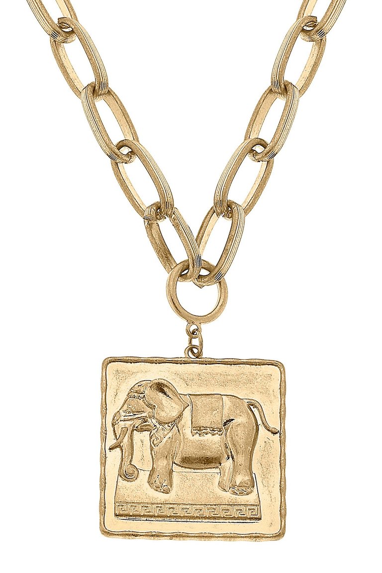 Bracy Elephant Pendant Necklace - Worn Gold