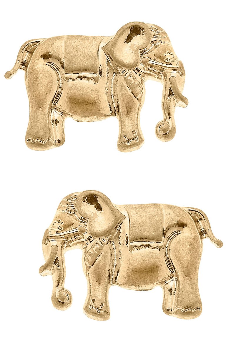 Bracy Elephant Stud Earrings - Worn Gold