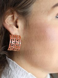 Brennan Game Day Greek Keys Enamel Hoop Earrings In Burnt Orange