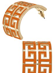 Brennan Game Day Greek Keys Enamel Hoop Earrings In Burnt Orange - Burnt Orange