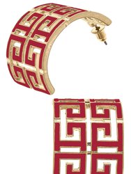 Brennan Game Day Greek Keys Enamel Hoop Earrings In Crimson - Crimson