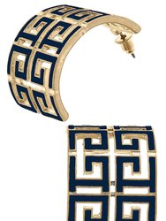 Brennan Game Day Greek Keys Enamel Hoop Earrings In Navy - Navy