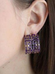 Brennan Game Day Greek Keys Enamel Hoop Earrings In Purple