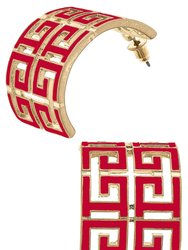 Brennan Game Day Greek Keys Enamel Hoop Earrings In Red - Red