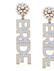 Bride Enamel And Pearl Cluster Drop Earrings - White