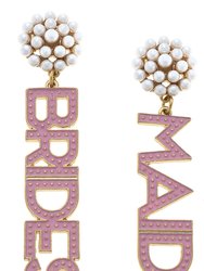 Bridesmaid Enamel And Pearl Cluster Drop Earrings - Pink
