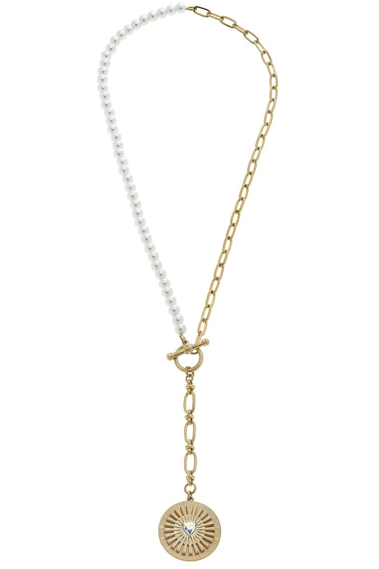 Brinkley Pearl & Paperclip Chain T-Bar Pendant Y Necklace