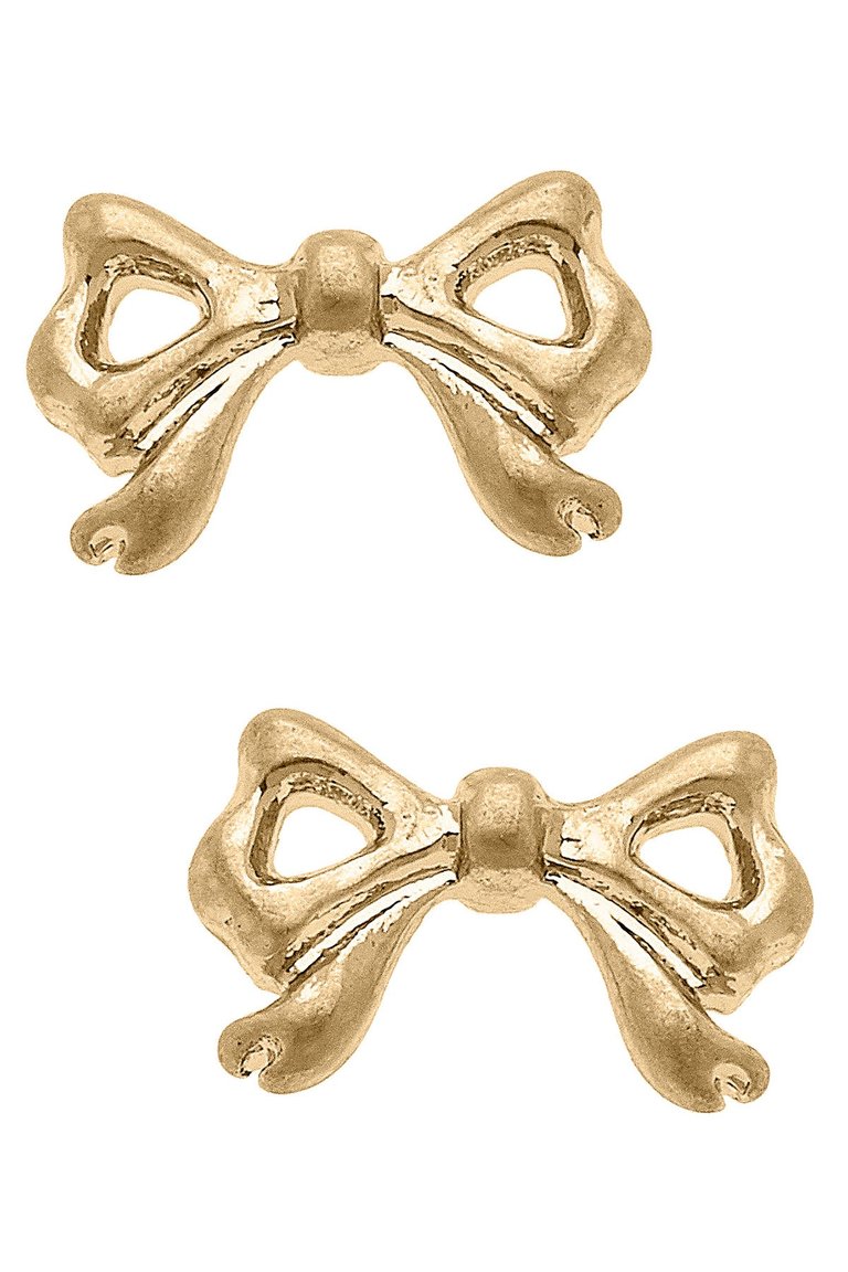 Callie Bow Stud Earrings - Worn Gold