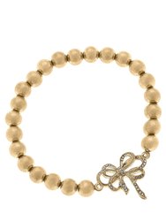 Carina Pavé Bow Ball Bead Stretch Bracelet - Worn Gold