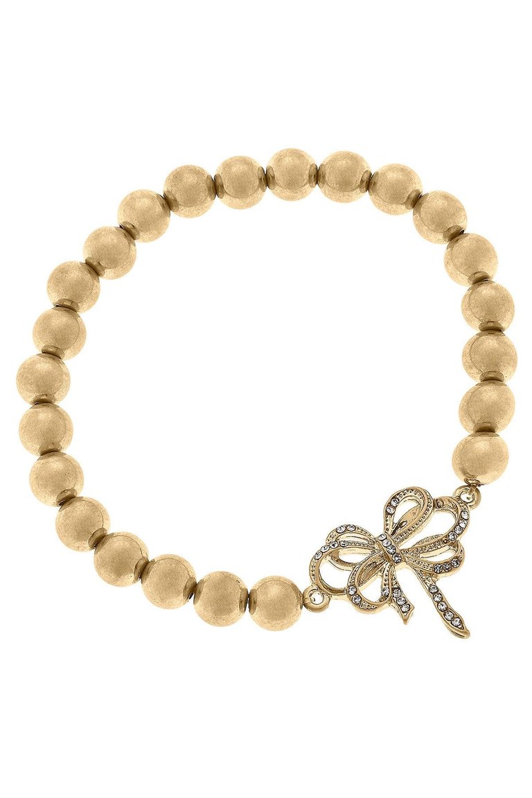 Carina Pavé Bow Ball Bead Stretch Bracelet - Worn Gold