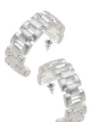Carter Watchband Open Hoop Earrings - Satin Silver - Satin Silver