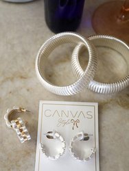 Carter Watchband Open Hoop Earrings - Satin Silver