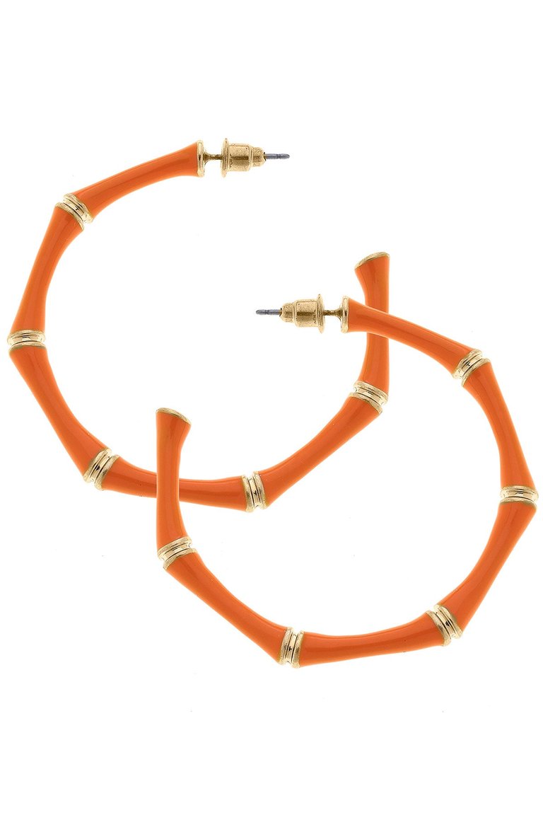 Celeste Enamel Bamboo Hoop Earrings In Orange - Orange