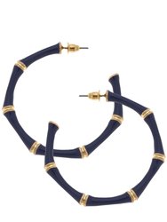 Celeste Enamel Bamboo Hoop Earrings - Navy - Navy