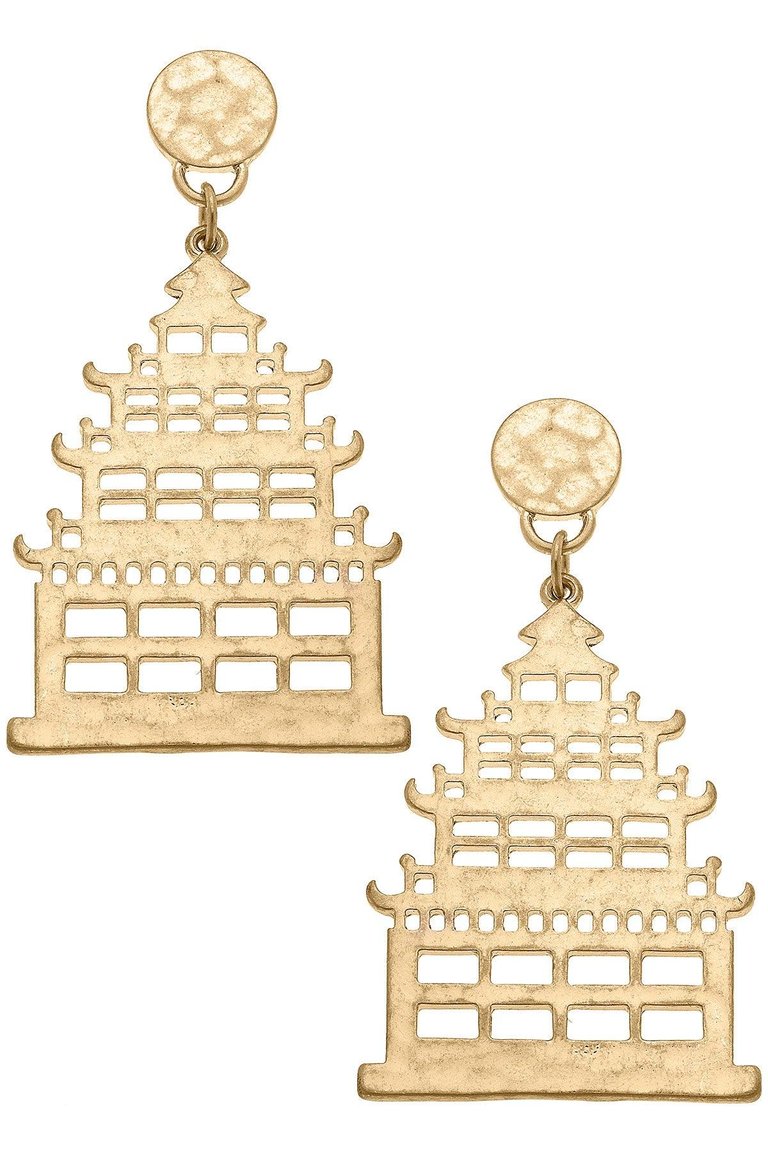 Cerise Pagoda Statement Earrings - Worn Gold