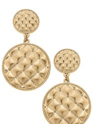 Christine Quilted Metal Round Drop Earrings - Worn Gold