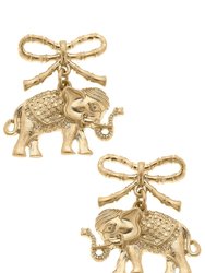 Ciara Elephant And Bow Drop Earrings - Worn Gold