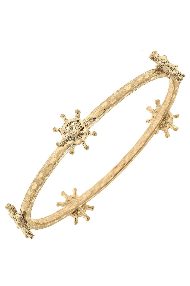 Claudia Ship's Wheel Bangle - Worn Gold