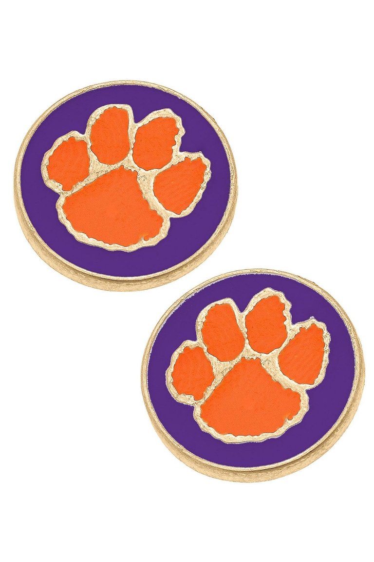 Clemson Tigers Enamel Disc Stud Earrings - Purple
