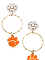 Clemson Tigers Pearl Cluster Enamel Hoop Earrings - Orange