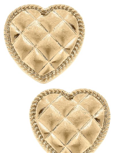 Canvas Style Connell Quilted Metal Heart Stud Earrings In Worn Gold product