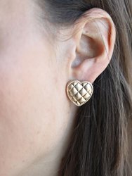 Connell Quilted Metal Heart Stud Earrings In Worn Gold