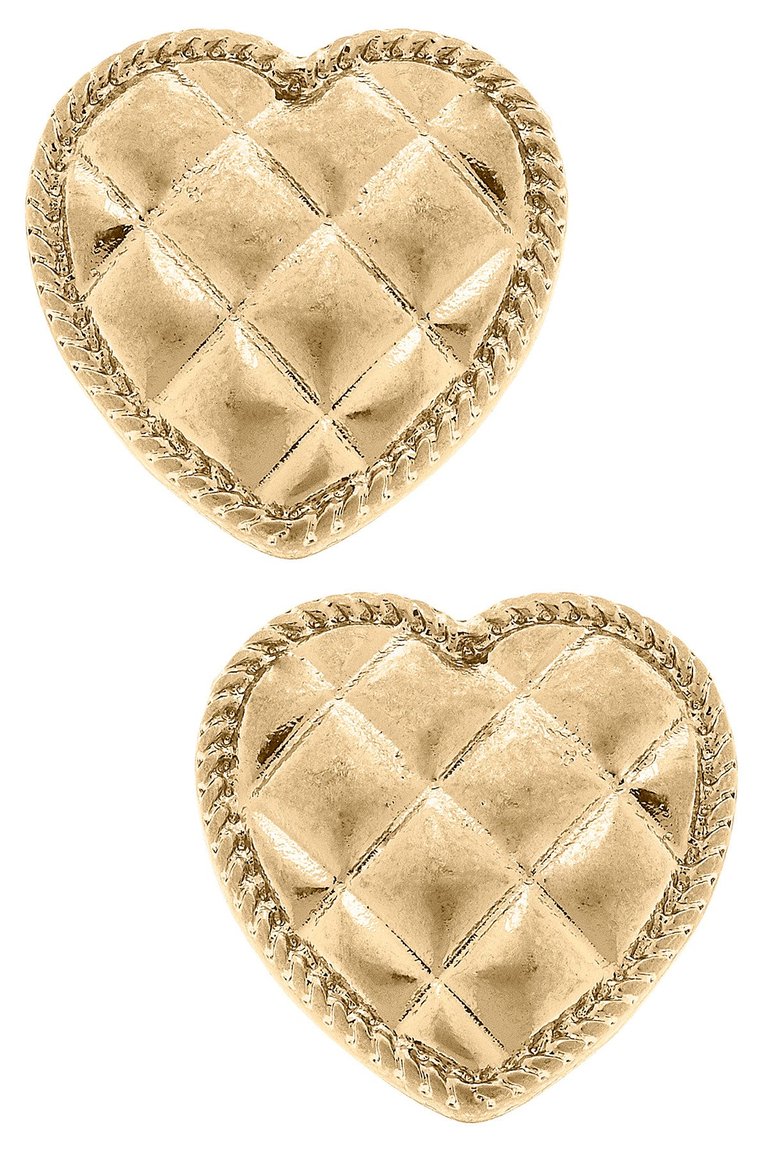 Connell Quilted Metal Heart Stud Earrings In Worn Gold - Worn Gold