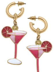 Cosmo Cocktail Enamel Earrings - Pink / Gold