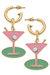 Country Club Martini Drop Hoop Earrings - Pink