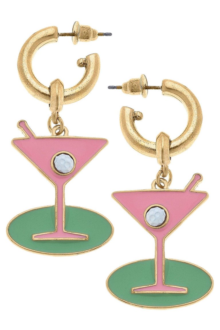 Country Club Martini Drop Hoop Earrings - Pink