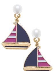 Crew Enamel Sailboat Earrings in Pink & Navy - Pink/Navy