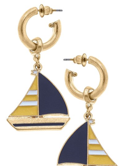 Canvas Style Crew Enamel Sailboat Earrings in Yellow & Navy product
