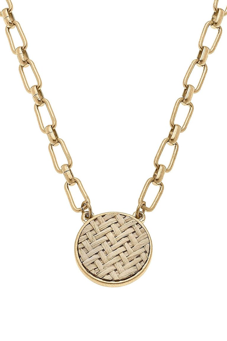 Danielle Raffia Disc Necklace - Natural / Gold