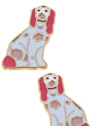 Daphne Enamel Staffordshire Dog Stud Earrings - Pink & White