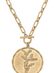 Dawn Monkey Pendant T-Bar Necklace - Worn Gold