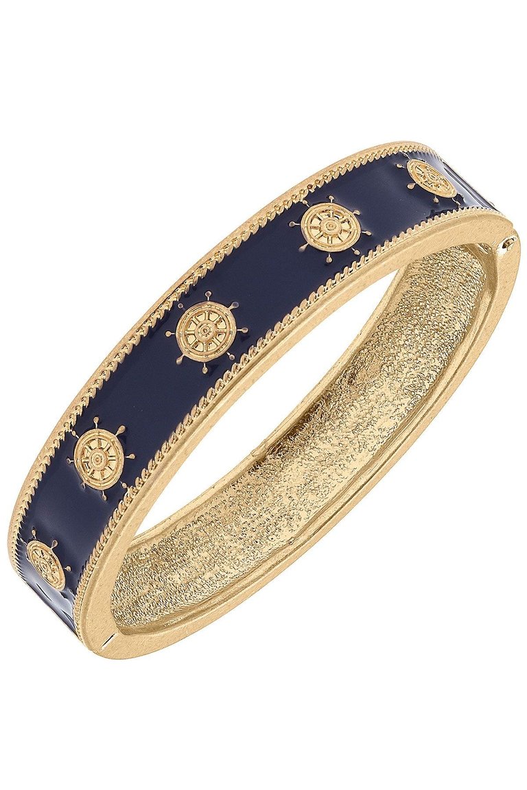 Delia Enamel Nautical Ship's Wheel Hinge Bangle - Navy - Navy