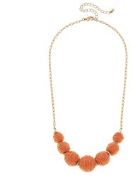 Demi Raffia Bead Statement Necklace In Orange