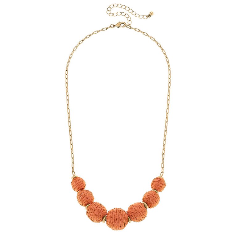 Demi Raffia Bead Statement Necklace In Orange