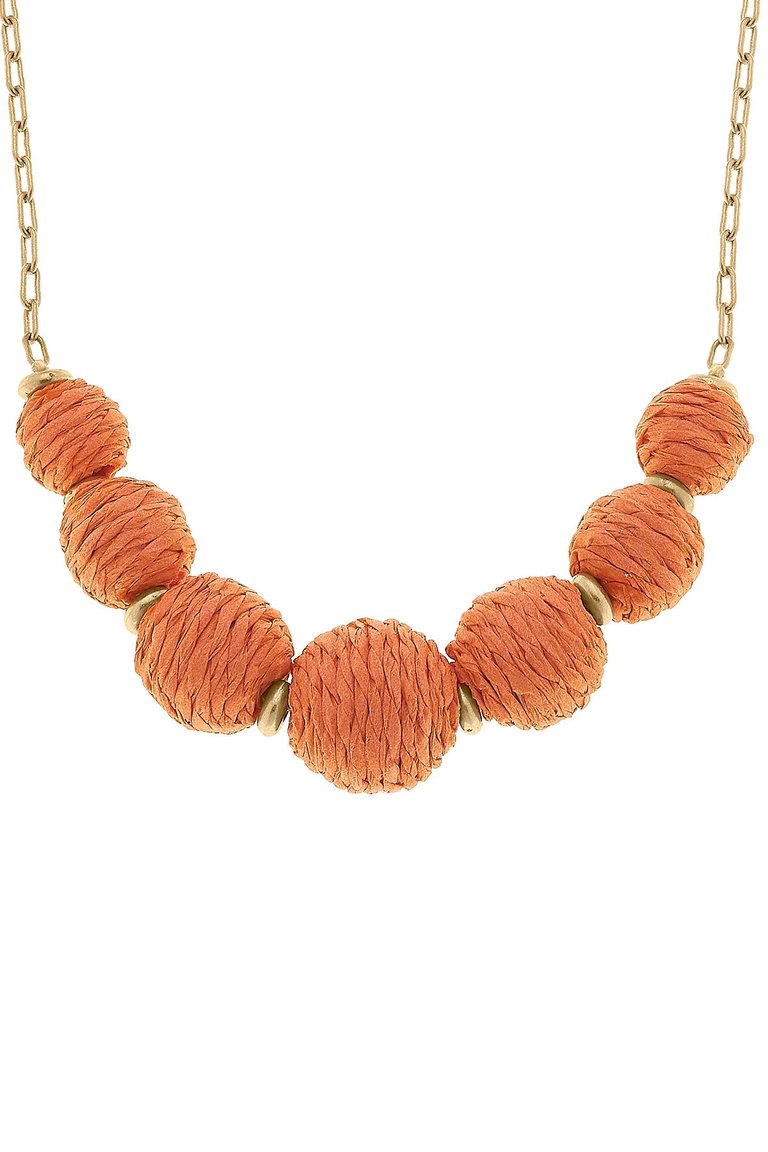 Demi Raffia Bead Statement Necklace In Orange - Orange