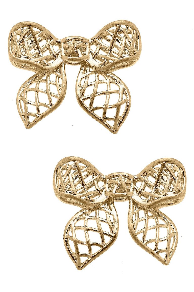 Diana Bow Stud Earrings - Worn Gold