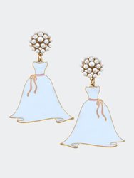 Dolly Enamel Wedding Dress & Pearl Cluster Earrings - White/Pink