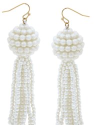 Edie Pearl Beaded Tassel Drop Earrings in Ivory - Ivory