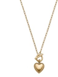 Edie Puffed Heart T-Bar Necklace - Worn Gold