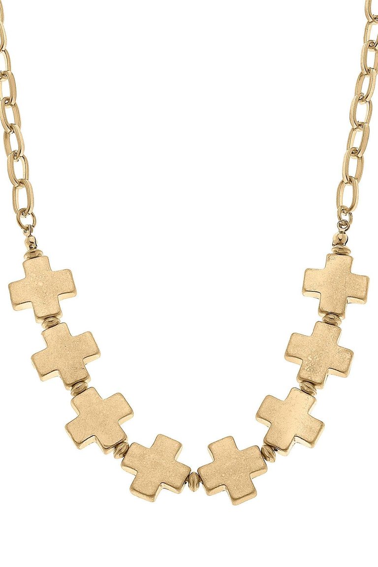 Edith Square Cross Chain Link Necklace - Worn Gold