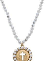 Elizabeth Pearl Coin Cross Beaded Necklace - Ivory