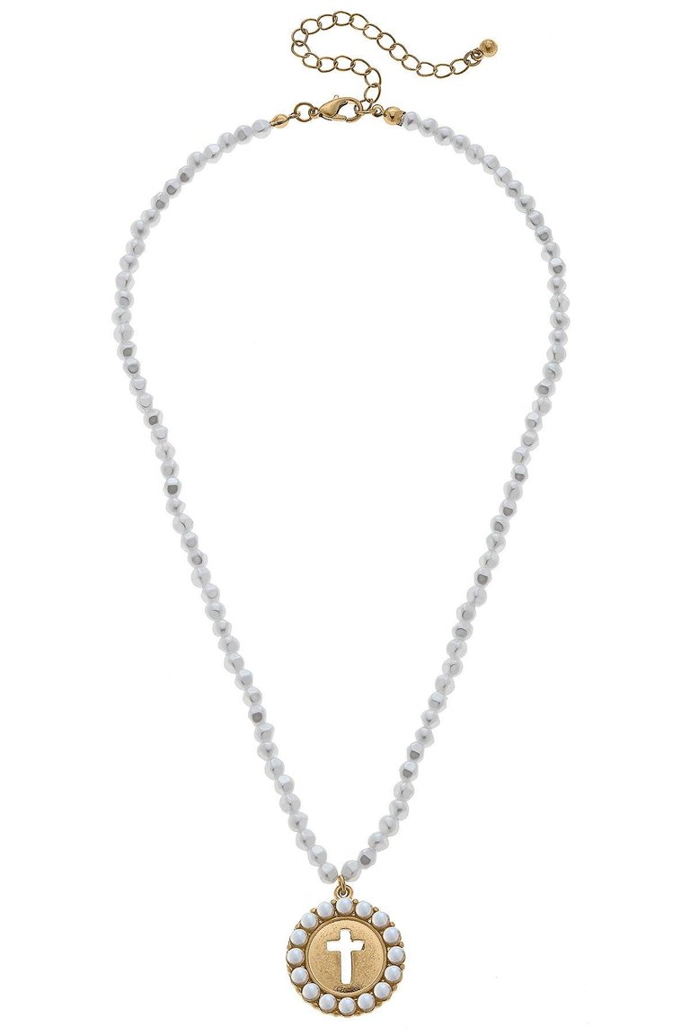 Elizabeth Pearl Coin Cross Beaded Necklace