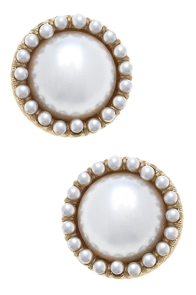 Ellie Pearl Stud Earrings in Ivory - Ivory