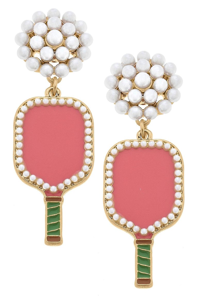 Ellie Pickleball Pearl Cluster Drop Earrings In Pink - Pink