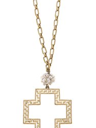 Elysa Greek Keys Cross Pendant & Pearl Cluster Necklace - Worn Gold