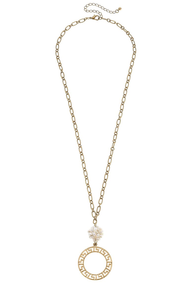 Emery Greek Keys Pendant & Pearl Cluster Necklace
